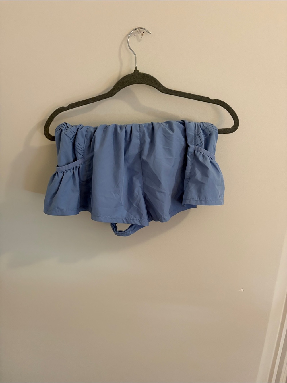 Free People Light Blue Off-Shoulder Ruffle Shorts